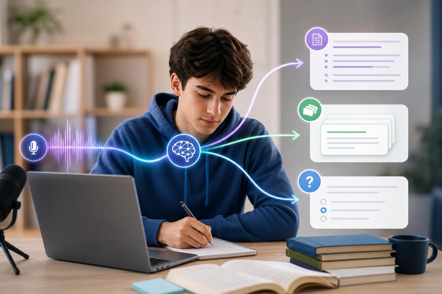 How to Turn a Lecture Recording Into Study Notes, Flashcards, and a Quiz